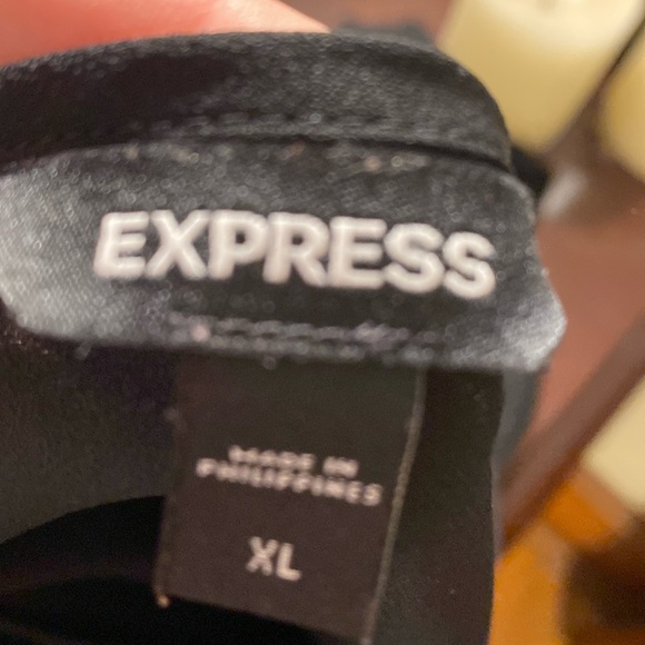 Express Womens Puff Sleeve V-neck Ruffle Shoulder Long Sleeve Top Black Size L - Picture 6 of 11